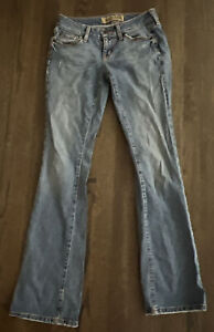 Hint Blue Denim Jeans Womens Junior Sz 3 Boot Cut  Patchwork Distressed W29"x31"