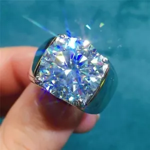 4Ct Round Cut VVS1 Moissanite Men's Solitaire Wedding Ring 14K White Gold Plated - Picture 1 of 4