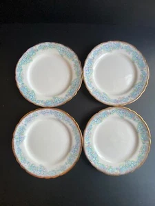 Aynsley Bone China Bread Butter Dish Blue Pink White Forget Me Not Set Of 4 - Imagen 1 de 5