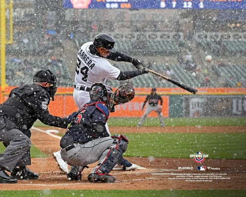Miguel Cabrera Detroit Tigers Unsigned 2021 Opening Day Swinging in Cover