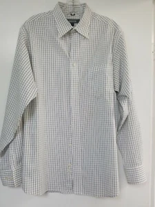 Kenneth Cole Reaction Button Up Shirt Mens LARGE  White Plaid Long Sleeve 16x 34 - Picture 1 of 6