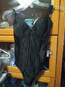 Vintage Black Vanity Fair Body Girdle Medium bodysuit shapewear shaper Shiny - Picture 1 of 5