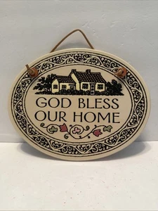 Vintage Spooner Creek Designs Ceramic God Bless Our Home Wall Sign Hanging - Picture 1 of 4