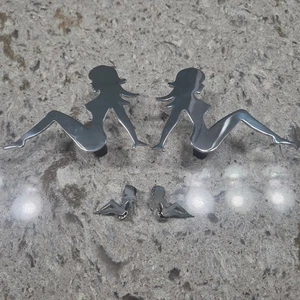 Mud Flap Girl Chrome Silhouette Truck Car Emblem Badge Pin-Up Set of 4 - Picture 1 of 8