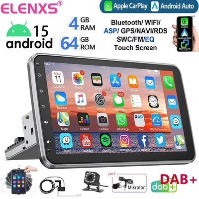 DAB+ 4+64GB Android 15 Carplay Autoradio GPS Navi 1 DIN 360° Drehbar Bildschirm - Bild 1 von 4