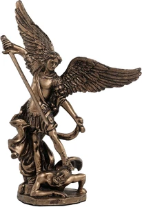 4 Zoll Erzengel Heiliger Michael tötet Dämon Harz Figur handbemalt Bronze  - Bild 1 von 12