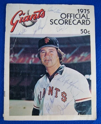 San Francisco Giants 1975 Official Scorecard 9 Signed Houston Astros Game - Image 1 of 4