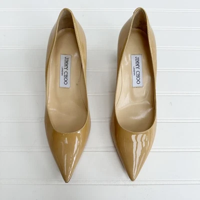 Zapatos de tacón Jimmy Choo Anouk Kitten charol color tostado nude punta Foto 1 de 4
