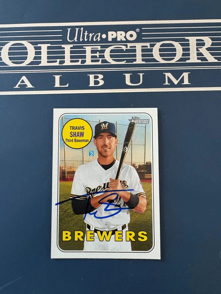 Travis Shaw Signed Autographed 2018 Topps Heritage Baseball Card Brewers - Image 1 of 1