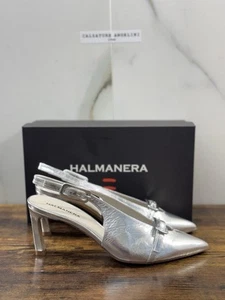 HALMANERA Sling Back De Cuero Plateado Lujo Hecho En Italia Mujer 41 - Imagen 1 de 7