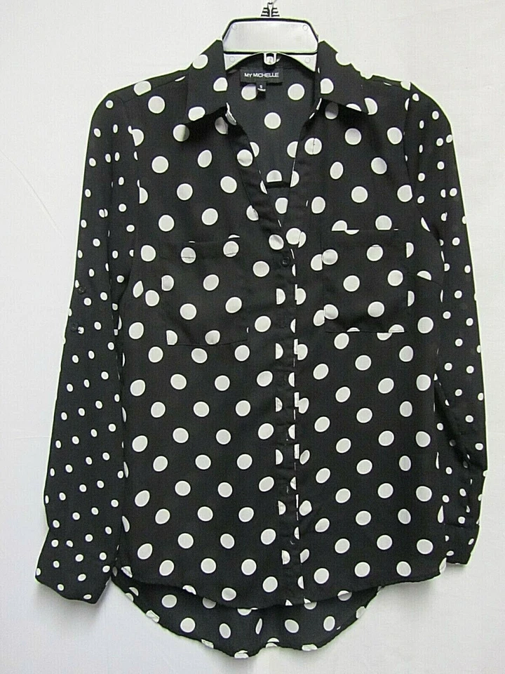 MY MICHELLE 上衣衬衫衬衫 S 4/6 胸围 36 长度 25-27 黑/白圆点 — 第 1/3 张图片