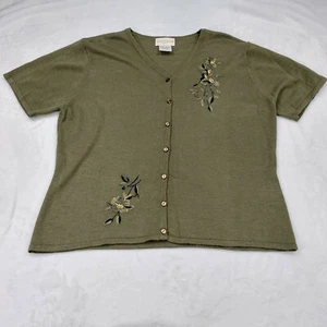 JACLYN SMITH DAMEN VINTAGE GRÜN BESTICKT KNOPFLEISTE CARDIGAN PULLOVER XL - Bild 1 von 7