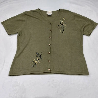 JACLYN SMITH MUJER VINTAGE VERDE BORDADO BOTÓN DELANTERO CÁRDIGAN SUÉTER XL Foto 1 de 4