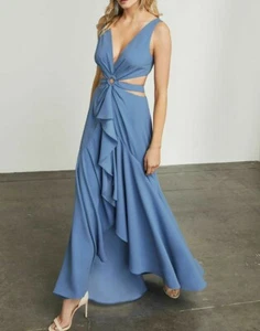 $ 368 Neu mit Etikett BCBGMAXAZRIA Gr. 10 VICTORIYA AUSSCHNITTE & DRAPIERTES HOCHNIEDRIGES KLEID NEBLIG - Bild 1 von 4