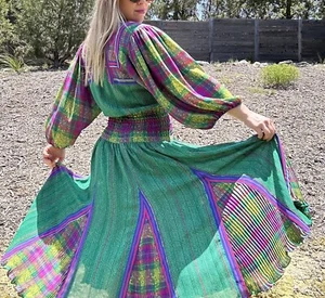 Iconic DIANE FREIS Original Vintage 1980s mixed-Print Midi Dress one Size. - Picture 1 of 4