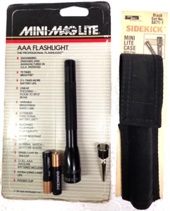 AAA Mini MagLite Two Cell Flashlight 5"overall Aluminum Body w/ clip holster NOS - Picture 1 of 6