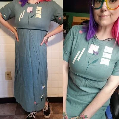 Maxi Vestido Vintage Verde Lino Kawaii Abuela Corazón Floral Vibraciones Maximalistas Foto 1 de 4