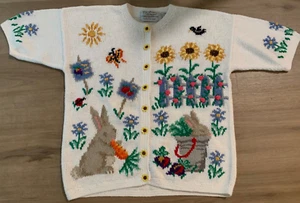 vtg Signatures Northern Isles cardigan sweater size M Bunny Flower Spring EC - Picture 1 of 9