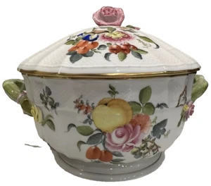 Herend handbemalte Terrine mit Obst & Blumen bedeckt Rose letzter Deckel Astgriffe - Bild 1 von 9