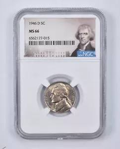 1946-D MS66 Jefferson Nickel Graded NGC Special Lbl - Picture 1 of 5