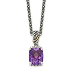 Sterling Silver & 14k Gold Accent Amethyst & Diamond 18" Necklace Shey Couture - Picture 1 of 2