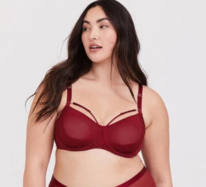 Torrid Dark Red Sheer Lace & Mesh Strappy Unlined Demi Bra NWT New 44D - Picture 1 of 6