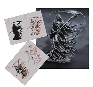 AS-392 Grim Reaper step by step stencil template acrylic airbrush spray wall - Picture 1 of 2