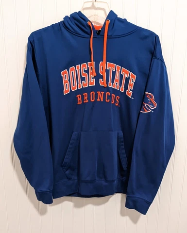 Boise State BSU Broncos Blue Pullover Sweatshirt Hoodie Men's Sz Large Cover