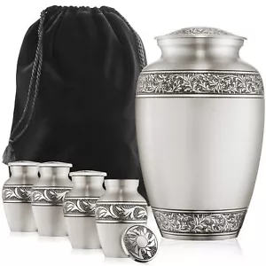 5er Set Blumen Einäscherungsurnen - 1 Erwachsener + 4 Aufbewahrungssäcke, silber - Bild 1 von 1