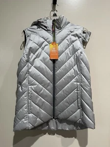 Tek Gear Women’s Silver Puffy Thermal Vest With Removable Hood Size Medium - Picture 1 of 5
