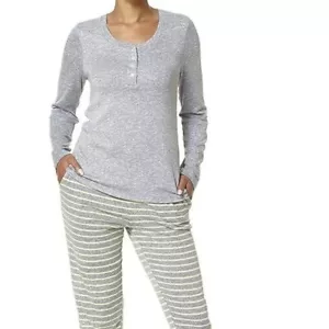 NWT Hue Womens Gray Yellow Stripes Super Soft Stretch Pajama Set MEDIUM - Picture 1 of 10