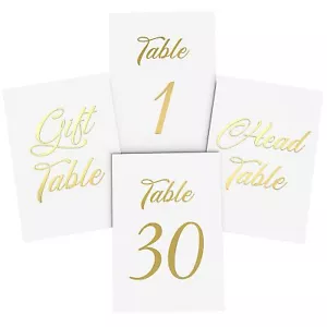 Gold Table Numbers 1-30 for Wedding Reception - Gold Foil Table Number Cards ... - Picture 1 of 8