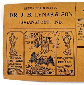 Sobre de medicina Dr J B Lynas & Son Quack Rock Of Hope Ezum Logansport Ind - Imagen 1 de 3
