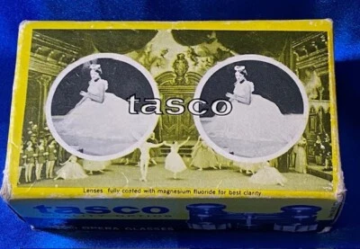 Vintage Tasco Black Satin Opera Glasses binoculars with Case and Box - Image 1 of 4