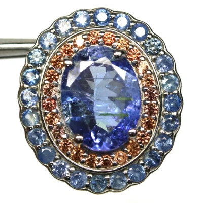 925 Sterlingsilber 6 x 9 mm Blauer Tansanit & Saphir Anhänger Weihnachten - Bild 1 von 4