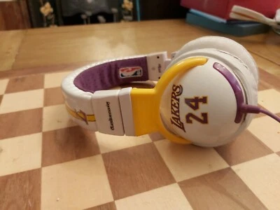 RARE Skullcandy LA Lakers #24 Kobe Bryant White Hesh Over-Ear Headphones C. 2010 - Image 1 of 4