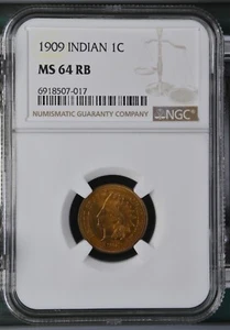 Centavo cabeza india 1909 1 c Philadelphia - NGC MS64 RB - Imagen 1 de 6