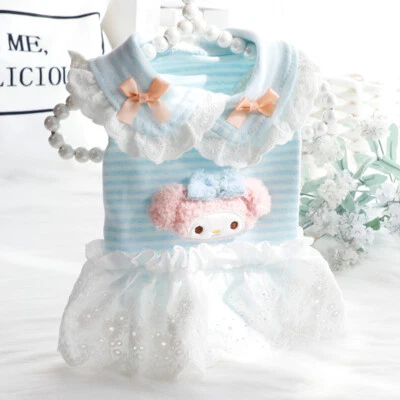 Cute Pet Dog Cat Clothes Puppy Doll Collar Striped Maltese Skirt Small Dog Dress - Image 1 of 4