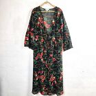 BEME Womens Plus Size 14 Sheer Long Cardigan Cover Up Black Floral Bell Sleeve