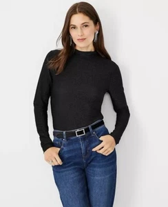 NWT Ann Taylor Sparkle Turtleneck Long Sleeves Top 833702 Size XS Black 4124 - Picture 1 of 2