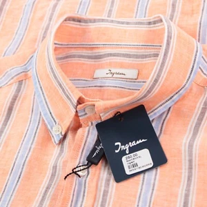 Ingram NWT Casual Button Down Shirt Size XL Sport Shirt Orange Striped Linen - Picture 1 of 10