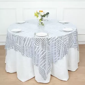 72x72 in Sequined Geometric Design Tulle Square TABLE OVERLAY Party Decorations - Picture 1 of 49