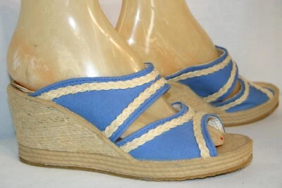 7 Nuevos Zapatos De Colección Años 70 Sandalias Mula Tacón Alto Cuña Azul Lona Yute Plataforma Napoli Foto 1 de 4