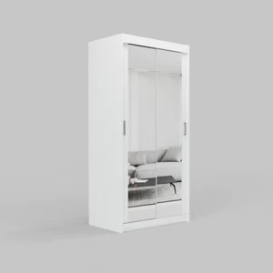 Modern Sliding Door Wardrobe SKY 100cm by ELUKS Optional Drawers 2 Hanging Rail - Picture 1 of 15