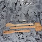 COLLECTION OF 3 VINTAGE WOODEN WOOD KITCHEN UTENSILS SPOON FORK MEAT MALLOT