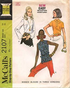 1960's Vintage McCall's Misses' Blouse Pattern 2107 Size 14 - Picture 1 of 2