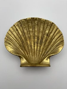 Vintage Solid Brass Scallop Seashell Trinket Soap Dish Seaside Coastal Decor - Picture 1 of 9