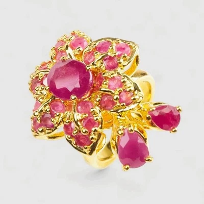 24K Gold 925 Sterling Silver Rings Brilliant Red Ruby Rings Finish Fine Jewelry - Image 1 of 4