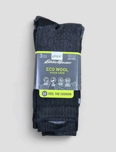 EDDIE BAUER Mens Socks Crew Cushioned Wool Outdoor Boot 3 Pair Shoe Size 6-12  - Picture 1 of 4