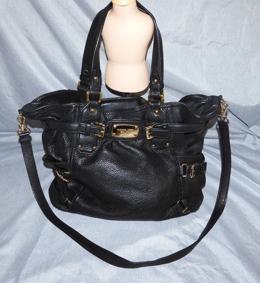 Michael Kors Gansevoort Black Pebbled Leather Shoulder Bag Crossbody Large Tote - Image 1 of 4